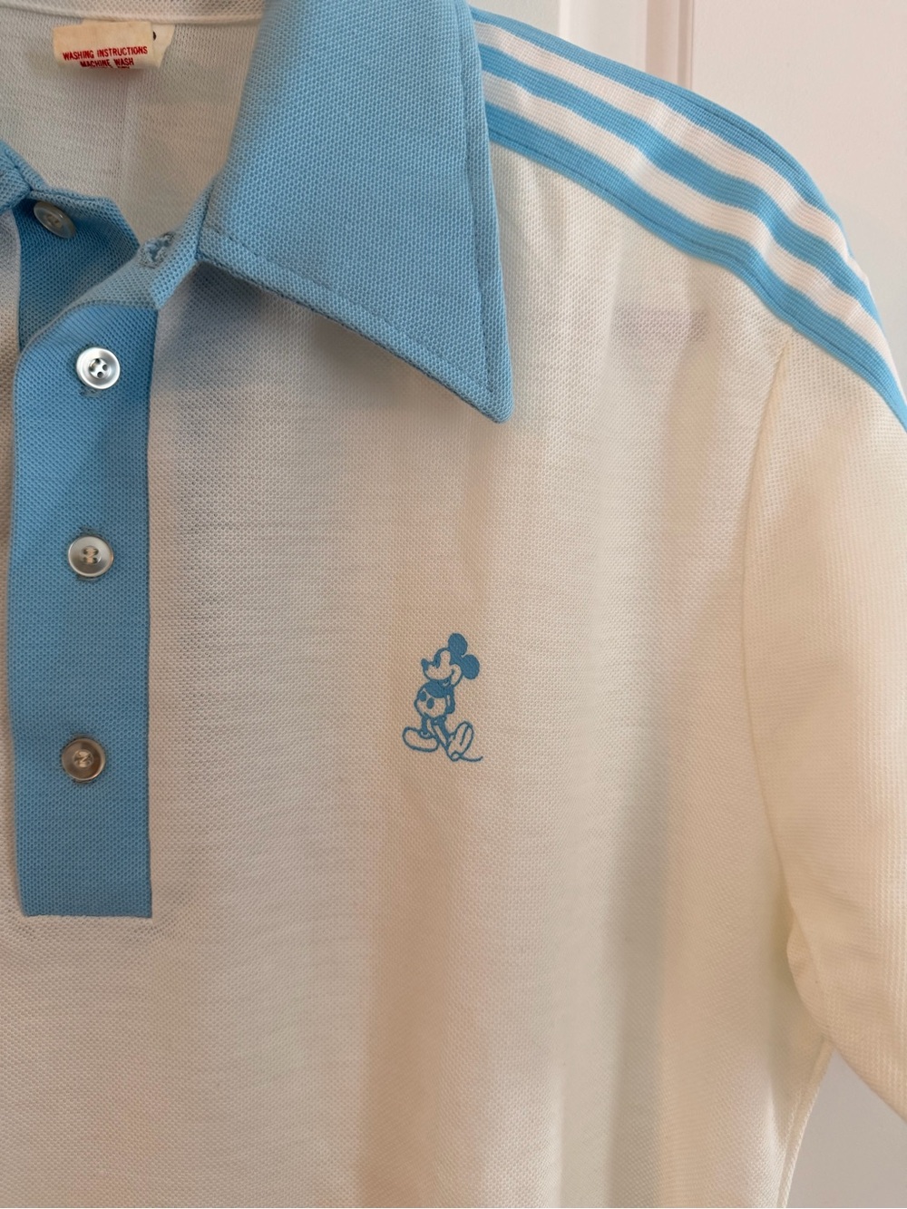 Men's Vintage Mickie Polo Shirt in Light Blue and Cream - Vintage Style - Picture 2 of 12